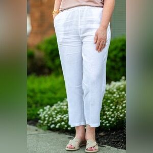 J.Jill Love Linen Crop White Pants Wide Leg Pull On L Crop Pockets